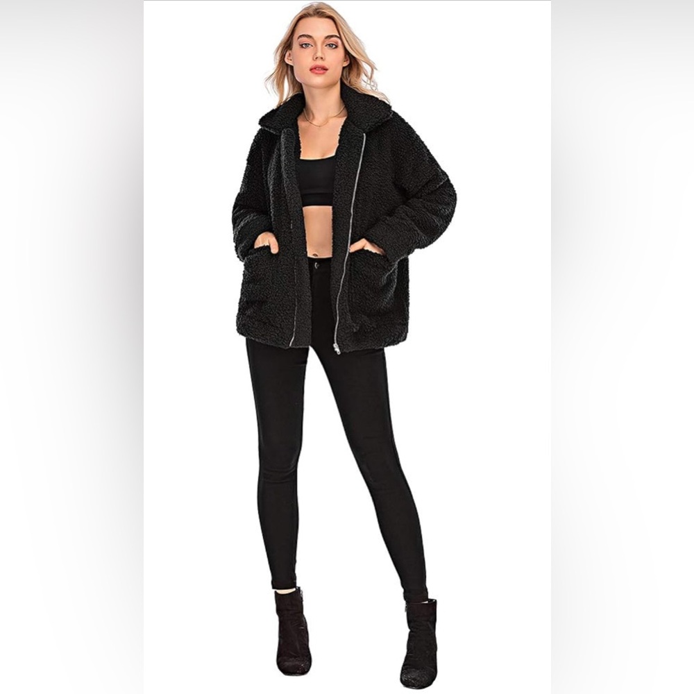 Casual Fleece Fuzzy Faux Shearling Warm Oversized Outwear Jacket Shaggy Coat - Picture 7 of 10